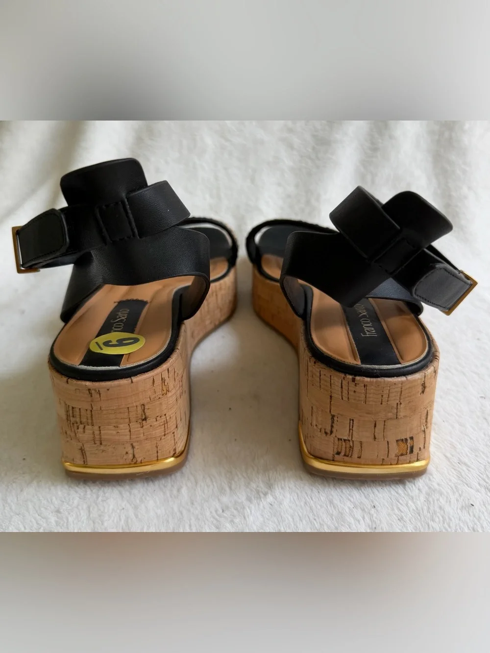 NEW Franco Sarto Terry2 Platform Wedge Sandals Shoes Size 9 Black Tan Raffia